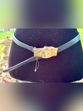 Zara Black Leather Belt with Sculpted Gold Buckle